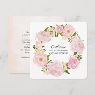 Invitación ¿Serás mi empleada de honor? Pink Peony Wreath