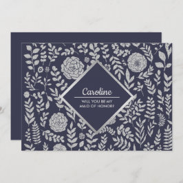 Invitación ¿Serás mi empleada de honor? Plata azul marina
