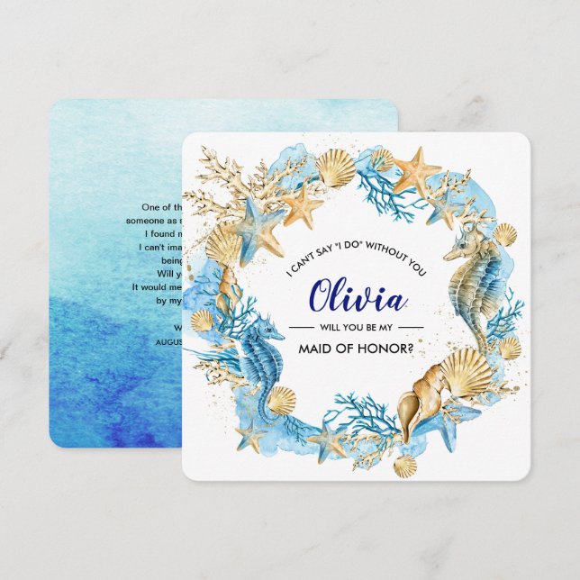 Invitación ¿Serás mi empleada de honor? Playa (Anverso / Reverso)