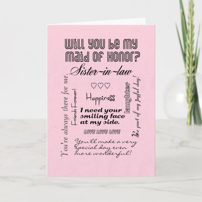 Invitación ¿Serás mi empleada de honor, rosa, cuñada? (Anverso)