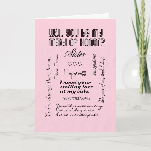 Invitación ¿Serás mi empleada de honor, rosa, hermana? (Anverso)