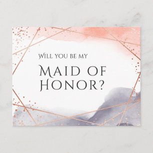 Invitación Serás mi empleada de honor rosa oro geométrico