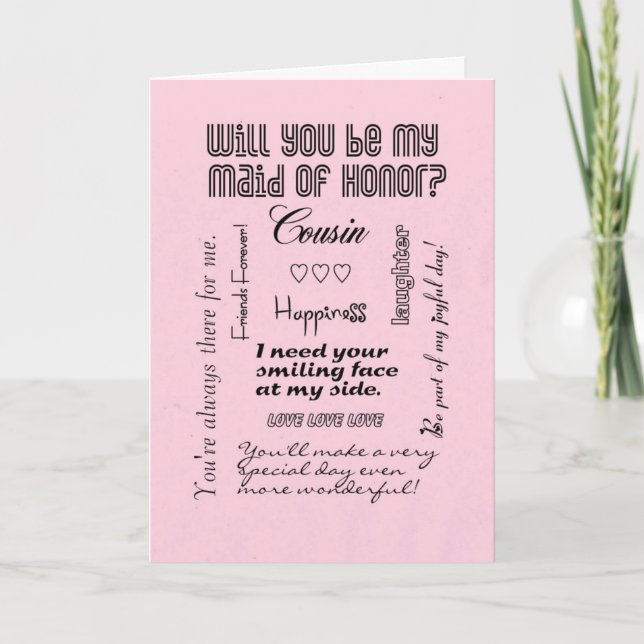 Invitación ¿Serás mi empleada de honor, rosa, primo? (Anverso)