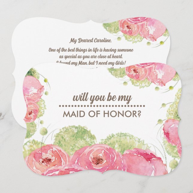 Invitación ¿Serás mi empleada de honor? Rosas románticos (Anverso / Reverso)