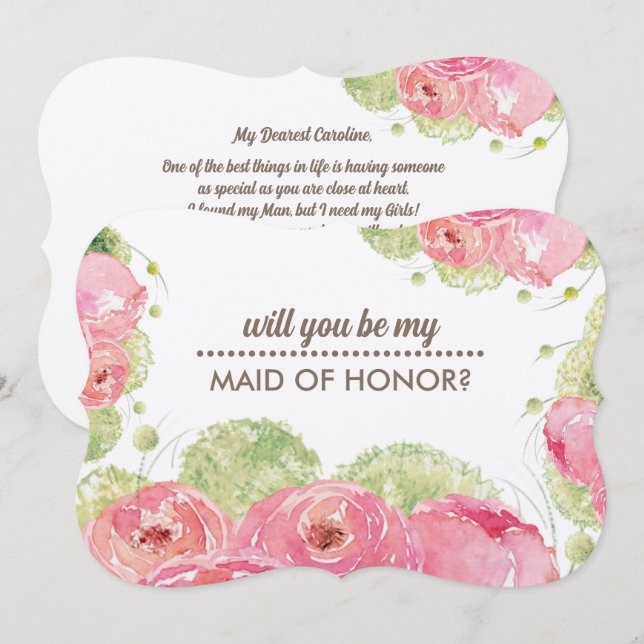 Invitación ¿Serás mi empleada de honor? Rosas románticos (Anverso / Reverso)