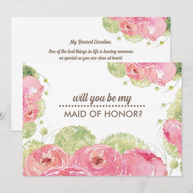 Invitación ¿Serás mi empleada de honor? Rosas románticos (Anverso / Reverso)