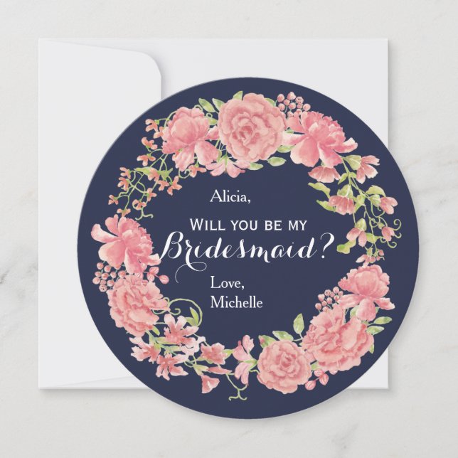 Invitación ¿Serás mi esposa marina de guerra rosa floral coro (Anverso)