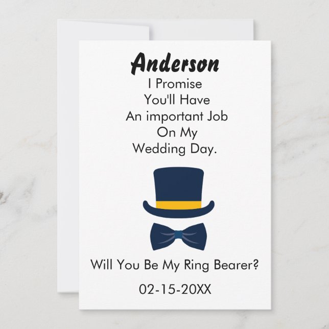 Invitación ¿Serás mi estilo clásico de portador de anillo? (Anverso)