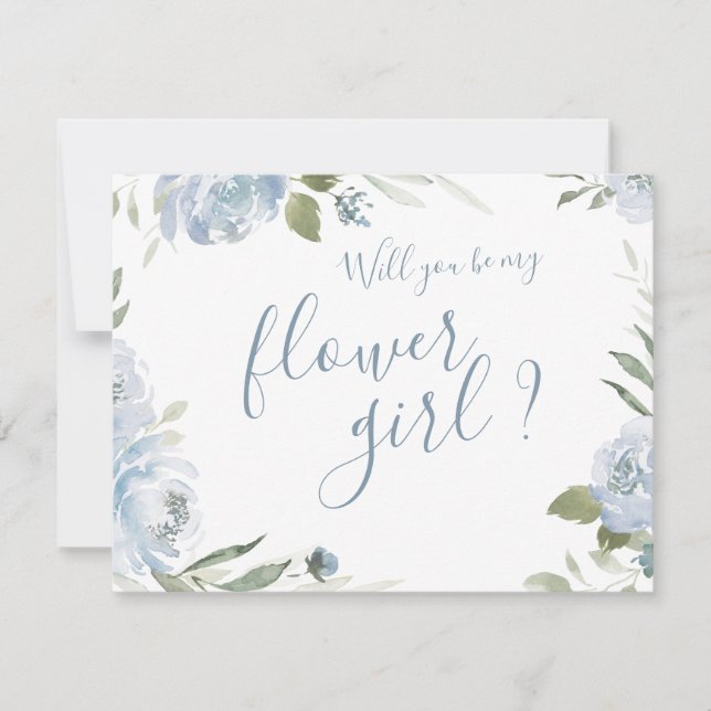 Invitación ¿Serás mi floral chica polvoriento azul floral (Anverso)