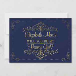 Invitación ¿Serás Mi Gir De Flor? Armada Ornate y Oro