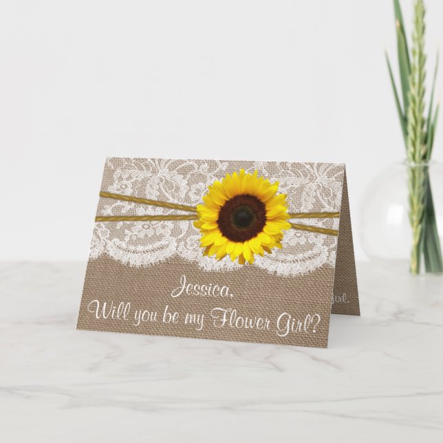 Invitación ¿Serás Mi Gir De Flor? Burlap Rústico del Girasol (Anverso)
