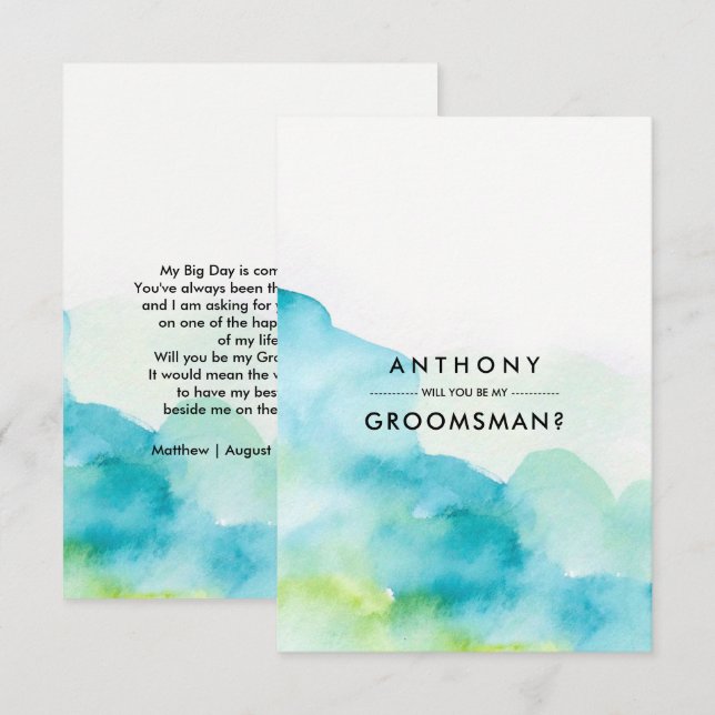 Invitación ¿Serás mi Groomsman? Acuarela moderna (Anverso / Reverso)