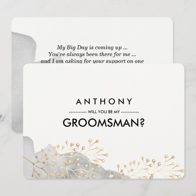 Invitación ¿Serás mi Groomsman? Agua gris (Anverso / Reverso)