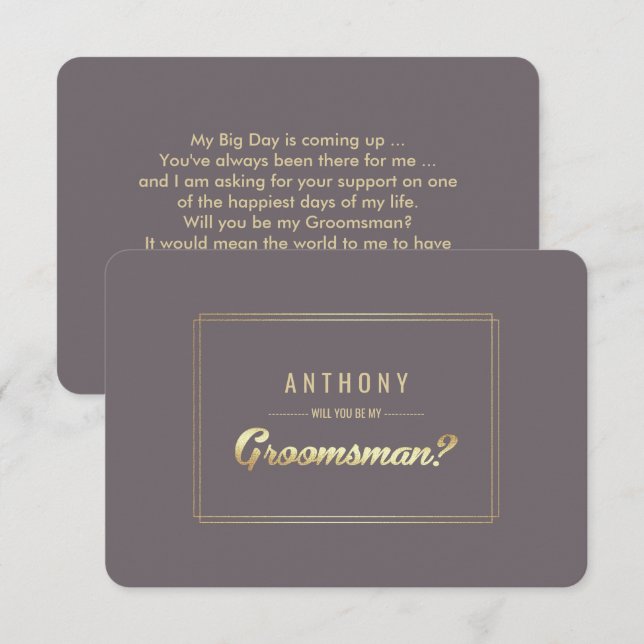 Invitación ¿Serás mi Groomsman? Boda de oro de Mocha Oscura (Anverso / Reverso)