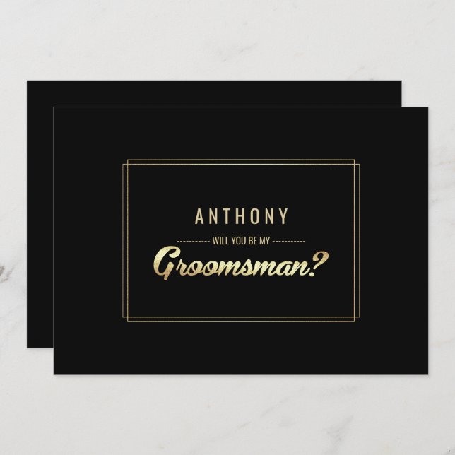 Invitación ¿Serás mi Groomsman? Boda de oro negro (Anverso / Reverso)