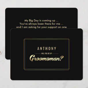 Invitación ¿Serás mi Groomsman? Boda de oro negro
