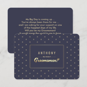 Invitación ¿Serás mi Groomsman? Boda Navy Blue Gold