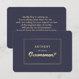 Invitación ¿Serás mi Groomsman? Boda Navy Blue Gold
