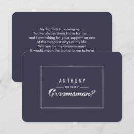 Invitación ¿Serás mi Groomsman? Boda Navy Blue Silver