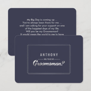 Invitación ¿Serás mi Groomsman? Boda Navy Blue Silver