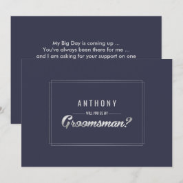 Invitación ¿Serás mi Groomsman? Boda Navy Blue Silver