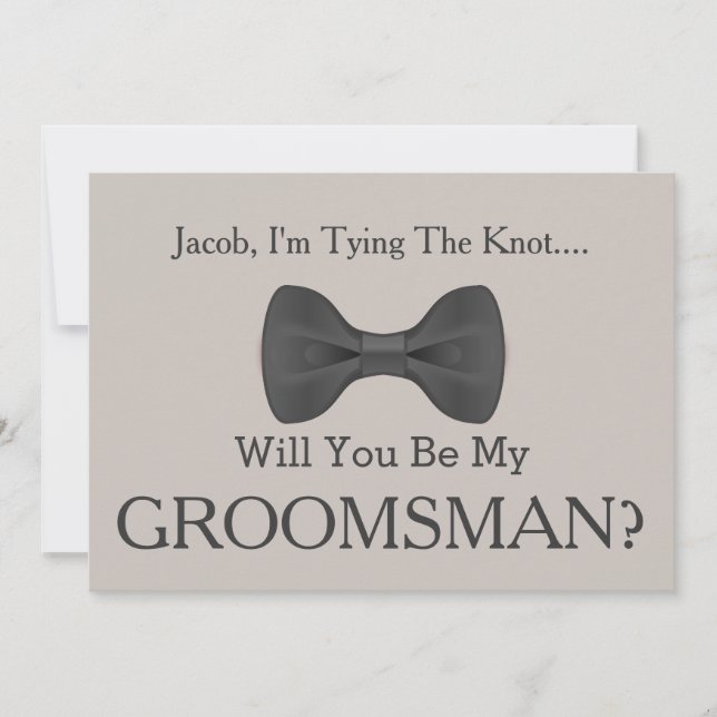 Invitación ¿Serás mi Groomsman con un arco gris? (Anverso)