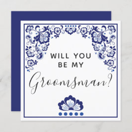 Invitación ¿Serás Mi Groomsman? Delfts Blauw Delft Blue