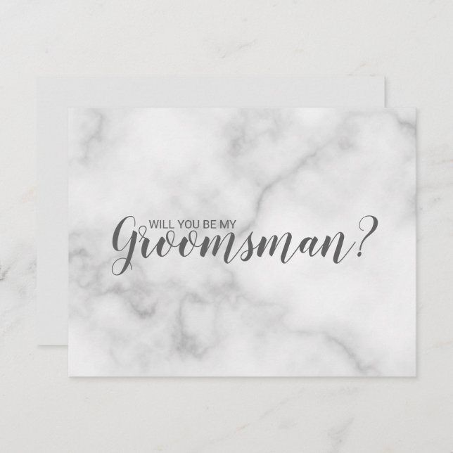 Invitación ¿Serás Mi Groomsman? Elegante guión de mármol (Anverso / Reverso)