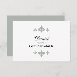 Invitación ¿Serás mi Groomsman? Fleur-de-lis Gray White