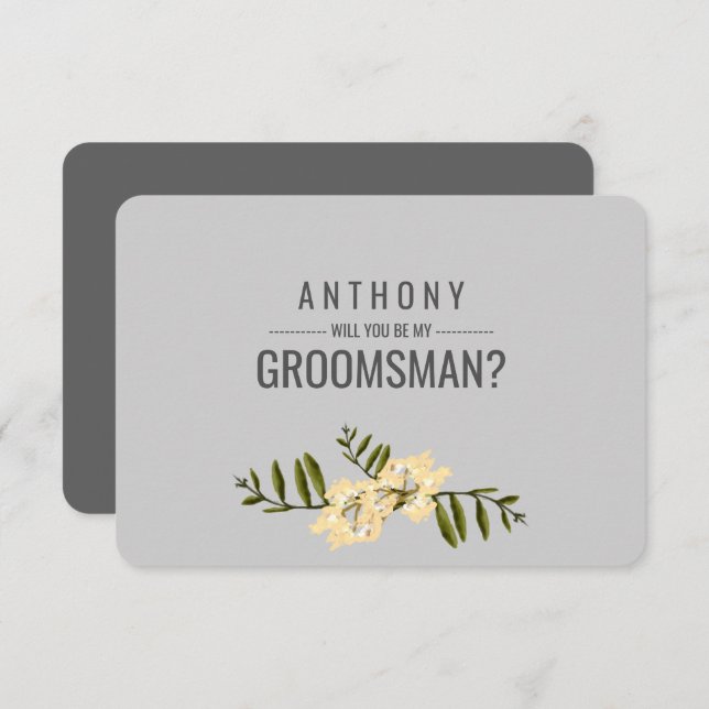 Invitación ¿Serás mi Groomsman? Gris | Rama verde (Anverso / Reverso)