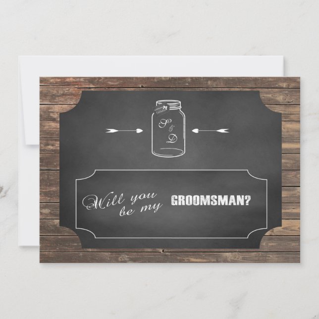 Invitación ¿Serás Mi Groomsman? Mason Jar Chalkboard (Anverso)