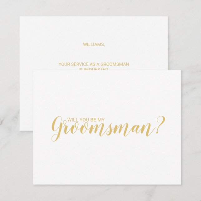 Invitación ¿Serás Mi Groomsman? Oro de guión moderno (Anverso / Reverso)