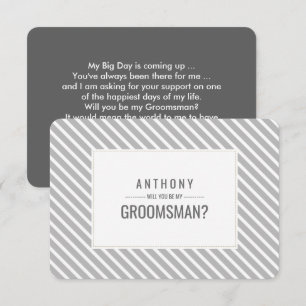Invitación ¿Serás mi Groomsman? Patrón de bandas grises