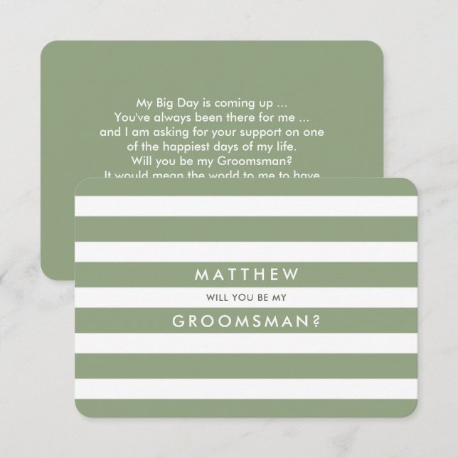 Invitación ¿Serás mi Groomsman? Patrón de franja verde (Anverso / Reverso)