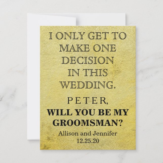 Invitación ¿Serás mi Groomsman? Personalizado (Anverso)