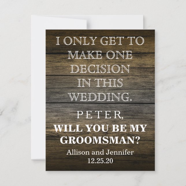 Invitación ¿Serás mi Groomsman?Personalizado (Anverso)