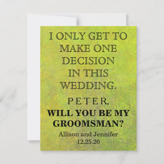 Invitación ¿Serás mi Groomsman? Personalizado (Anverso)