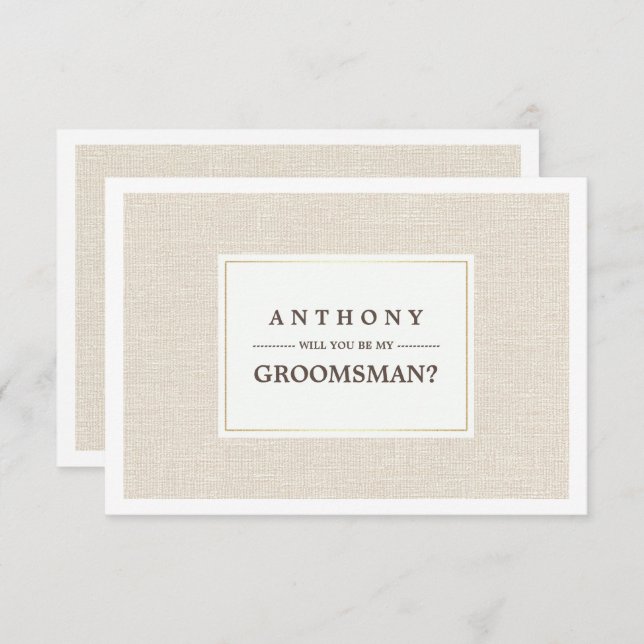 Invitación ¿Serás mi Groomsman? Textura de Burlap (Anverso / Reverso)