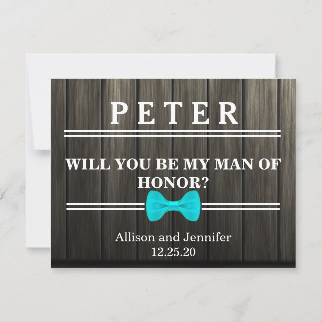 Invitación ¿Serás mi hombre de honor? Madera personalizada (Anverso)