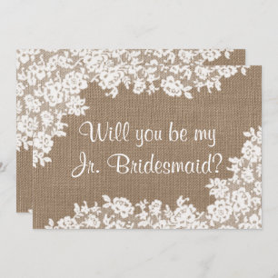 Invitación Serás Mi Jr. Bridesmaid Rustic Burlap & Lace