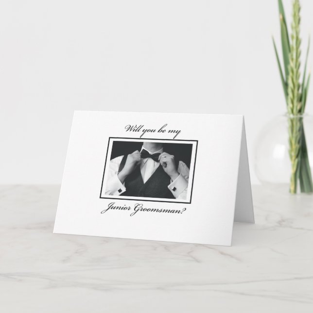 Invitación "¿Serás mi Junior Groomsman, negro y blanco (Anverso)