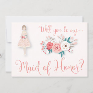 Invitación ¿Serás Mi Made De Cartas De Honor Brunette?