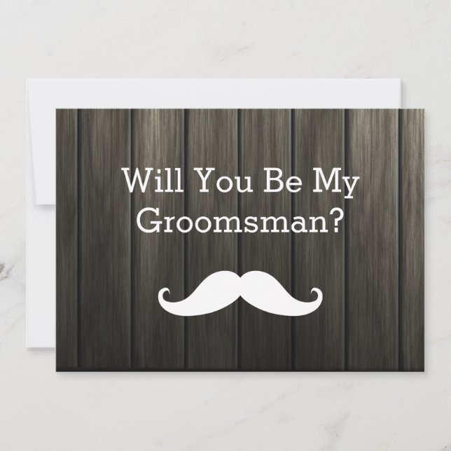 Invitación ¿Serás Mi Madera De Mustache Blanco Groomsman? (Anverso)