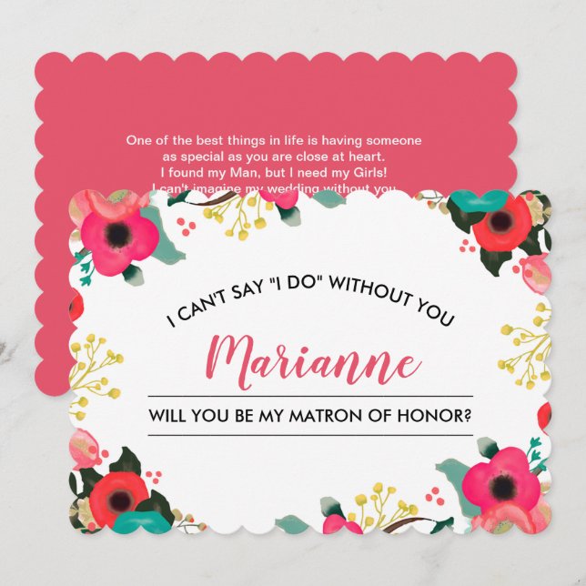 Invitación ¿Serás mi Matrón de Honor? Floral moderna (Anverso / Reverso)