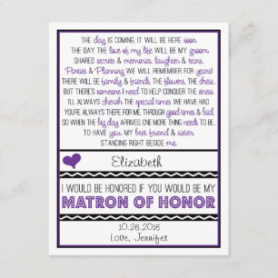 Invitación ¿Serás mi Matrón de Honor? Poema morado/negro