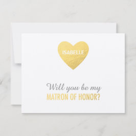 Invitación Serás mi matrona de honor dorado de corazón