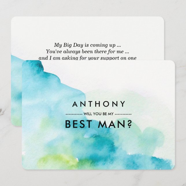 Invitación ¿Serás mi mejor hombre? Acuarela moderna (Anverso / Reverso)