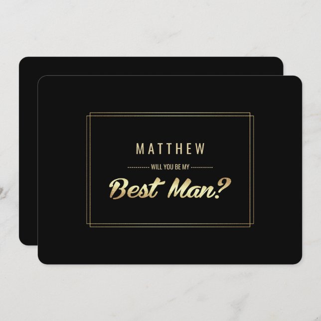 Invitación ¿Serás mi mejor hombre? Boda de oro negro (Anverso / Reverso)