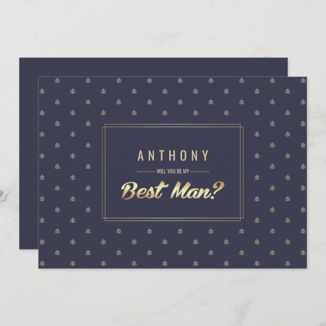Invitación ¿Serás mi mejor hombre? Boda Navy Blue Gold (Anverso / Reverso)