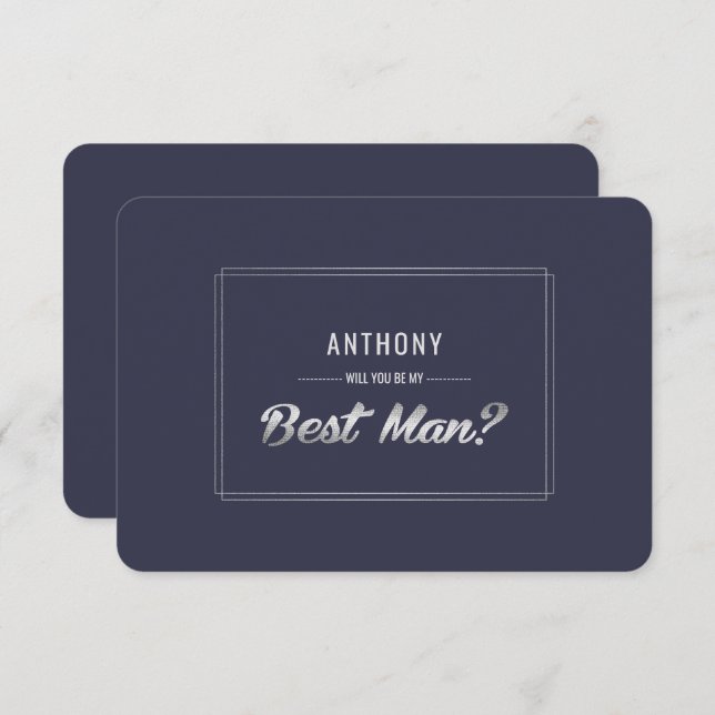 Invitación ¿Serás mi mejor hombre? Boda Navy Blue Silver (Anverso / Reverso)